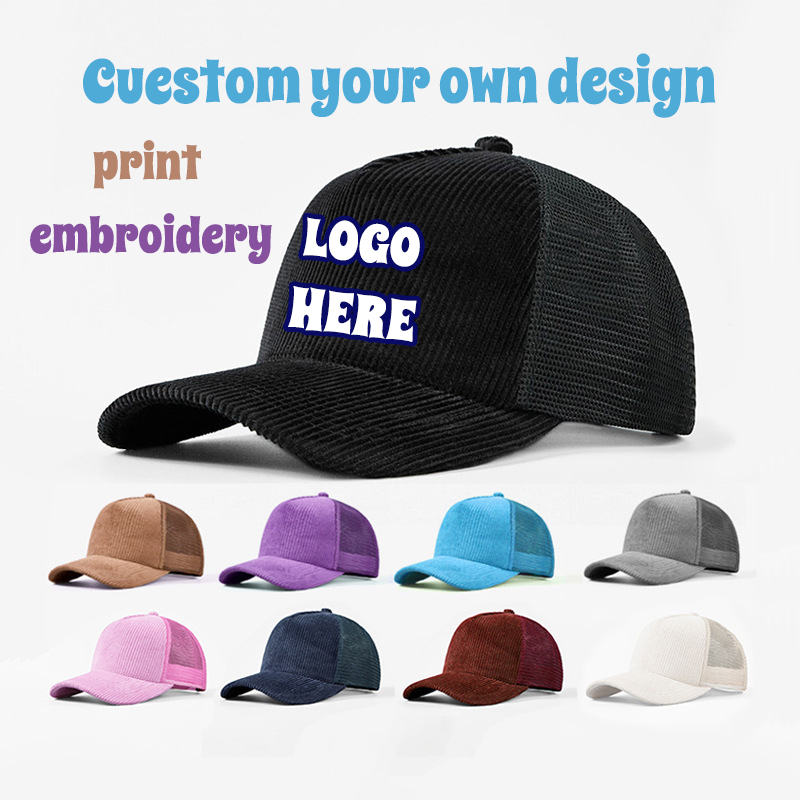 Corduroy Cap 5 Panel - Gorra deportiva de malla de pana,