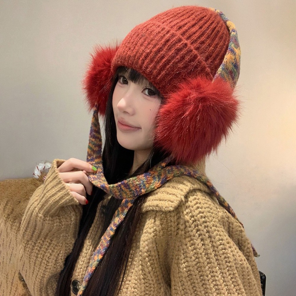 Beanie Cuffed Knit - Gorro retro de punto con orejeras,