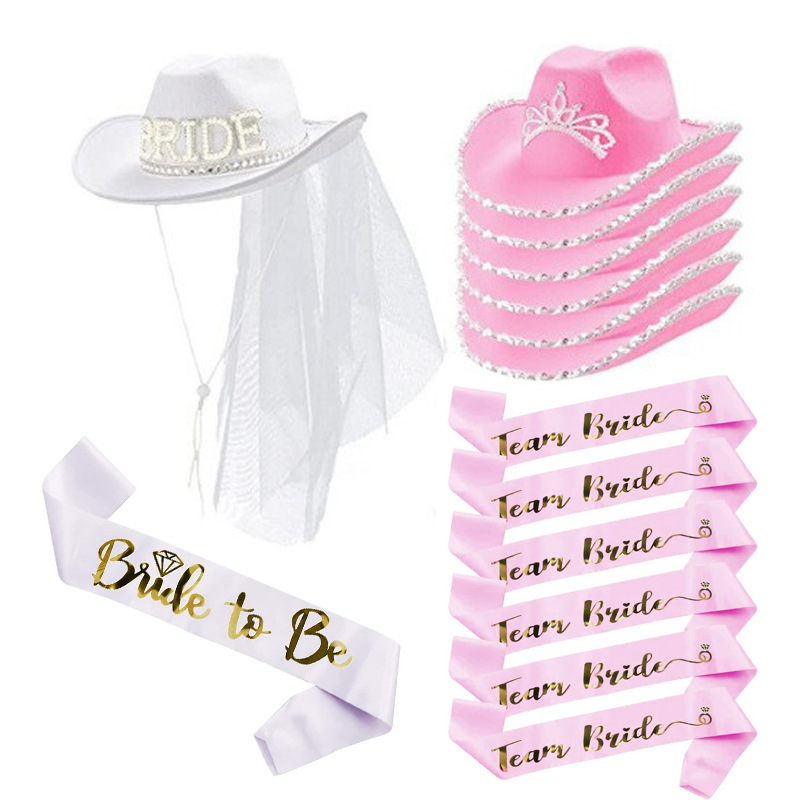 Cowboy Hat Straw - Banda de satén para novia, sombrero