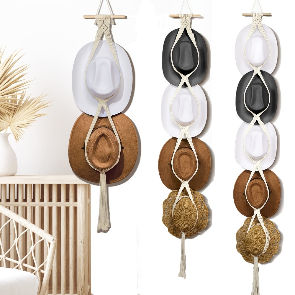 Sun Hat Wide Brim - Colgador de Sombreros de Macramé Bohemio,